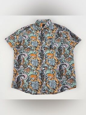RVCA Floral Button Up Shirt Mens Large Hawaiian Aloha Tropical Camp Collar Shirt